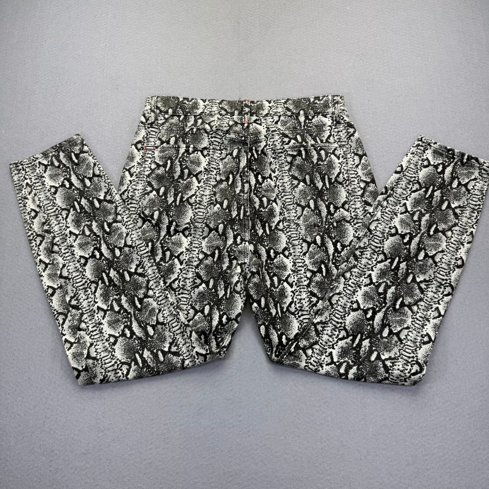 Alice + Olivia Good High Rise Skinny Jeans Snakeskin Print Black White Size 30